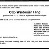 Lang Otto Waldemar 1902-1986 Todesanzeige